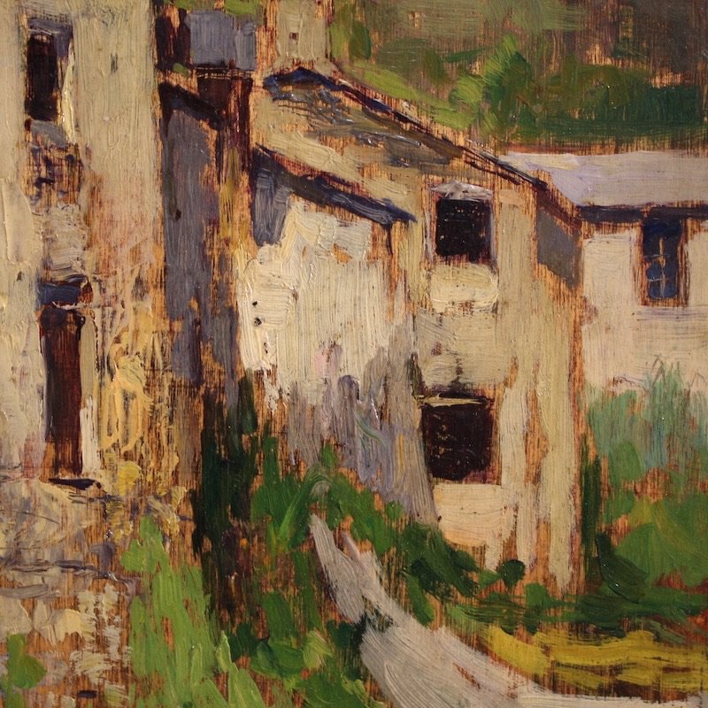 Tableau italien de paysage, vue de maisons, du 20ème siècle-photo-5