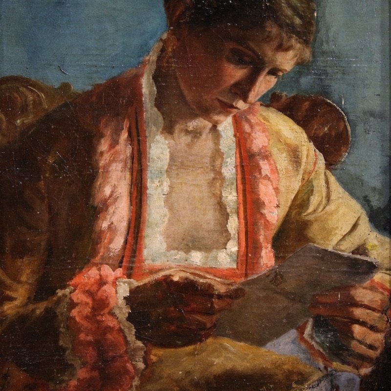 French Painting, Portrait Of A Woman With A Letter, Dated 1979-photo-4