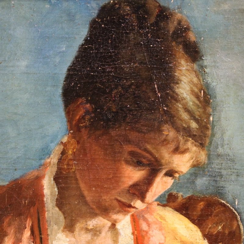 French Painting, Portrait Of A Woman With A Letter, Dated 1979-photo-2
