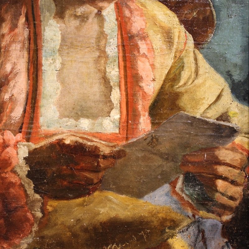 French Painting, Portrait Of A Woman With A Letter, Dated 1979-photo-3