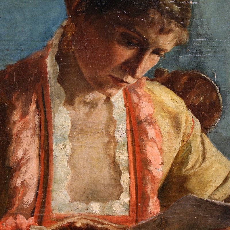 French Painting, Portrait Of A Woman With A Letter, Dated 1979-photo-6