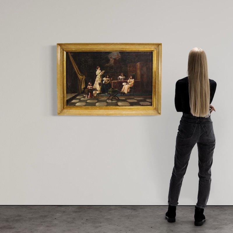 Italian Interior Scene Painting Signed F. Bonati 1913-photo-2