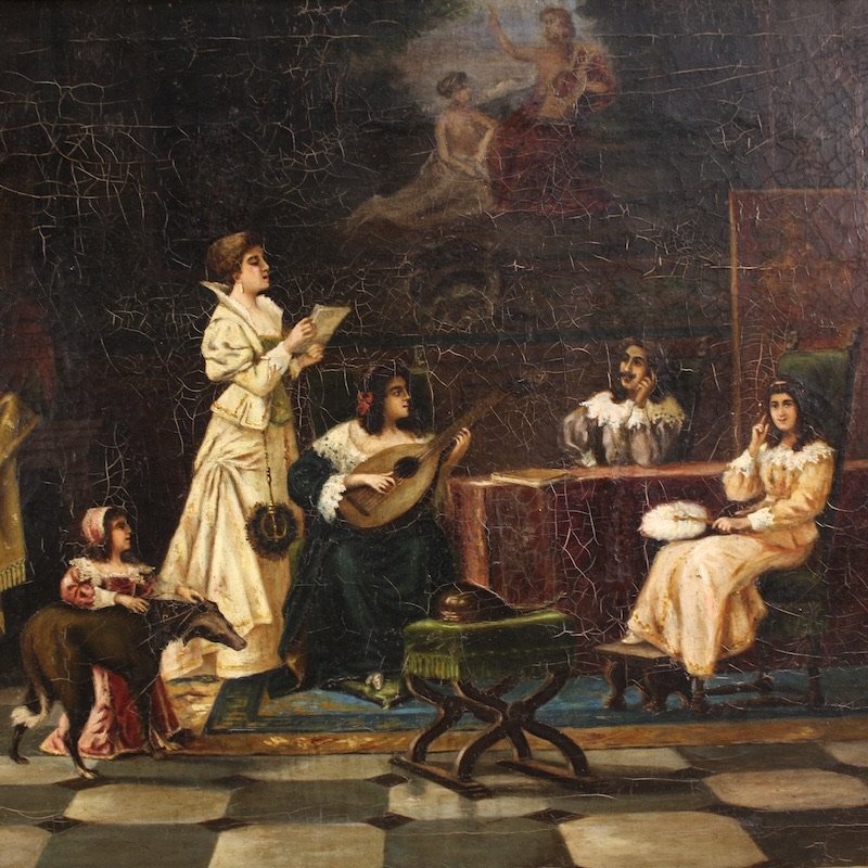 Italian Interior Scene Painting Signed F. Bonati 1913-photo-3