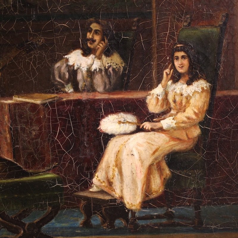 Italian Interior Scene Painting Signed F. Bonati 1913-photo-1