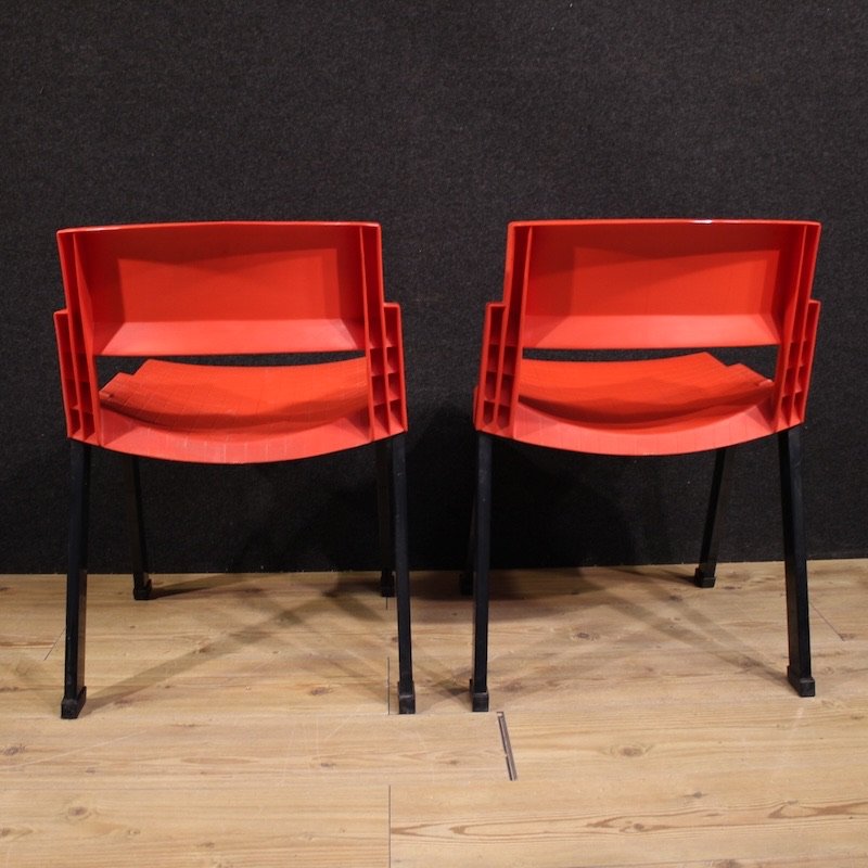 Pair Of Red City Chairs By Lucci & Orlandini For Lamm-photo-4