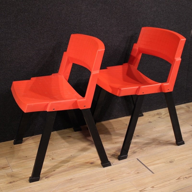 Pair Of Red City Chairs By Lucci & Orlandini For Lamm-photo-1