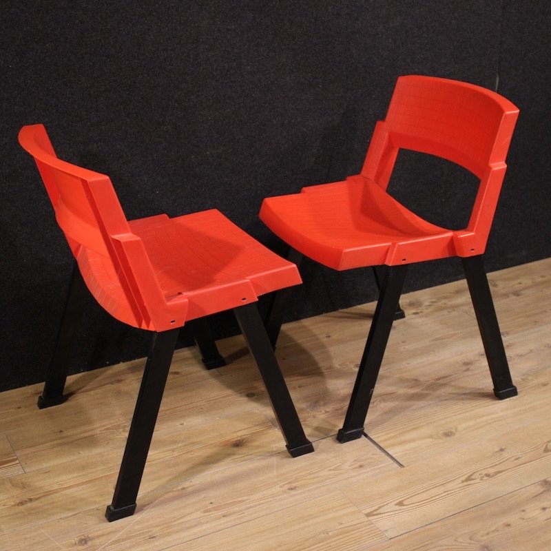 Pair Of Red City Chairs By Lucci & Orlandini For Lamm-photo-7