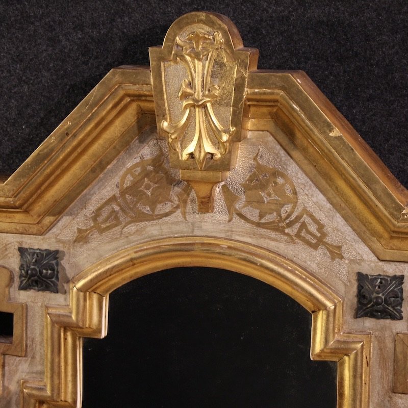 Miroir italien laqué et doré du 19ème siècle-photo-3