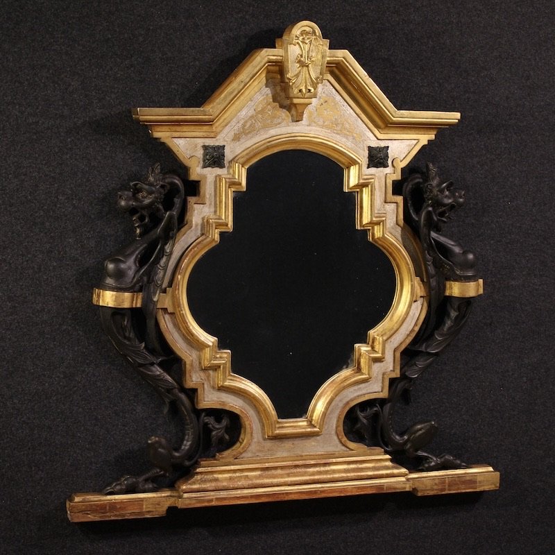 Miroir italien laqué et doré du 19ème siècle