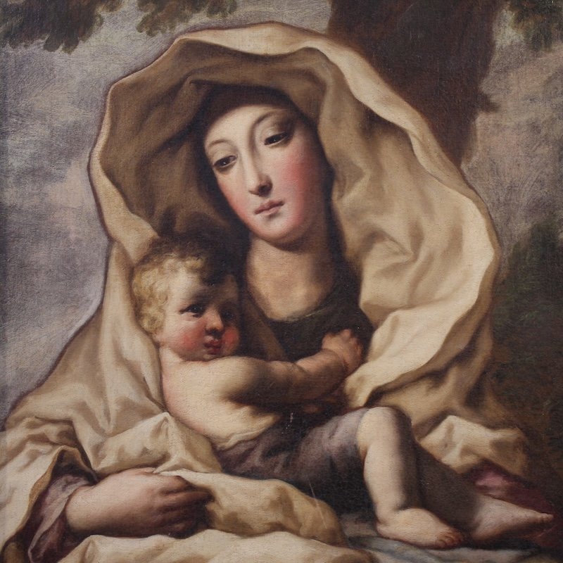 Tableau italien ancien du 17ème siècle, Vierge à l'Enfant-photo-2