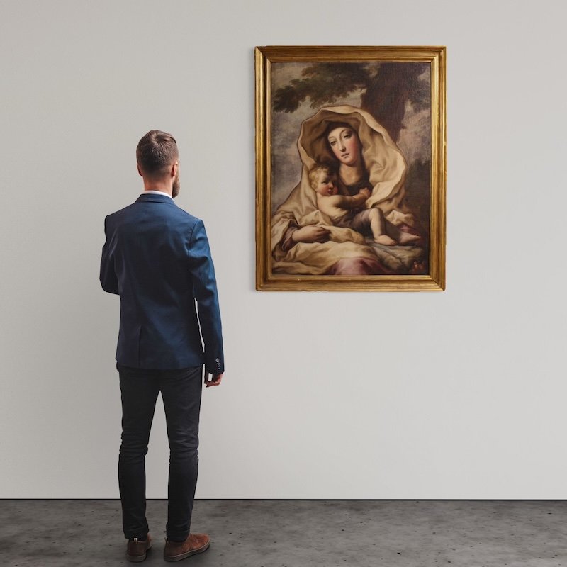 Tableau italien ancien du 17ème siècle, Vierge à l'Enfant-photo-3