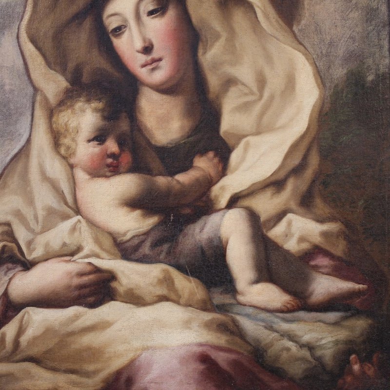 Tableau italien ancien du 17ème siècle, Vierge à l'Enfant-photo-1