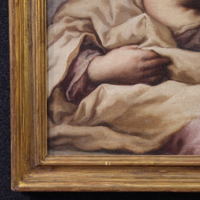 Tableau italien ancien du 17ème siècle, Vierge à l'Enfant-photo-6