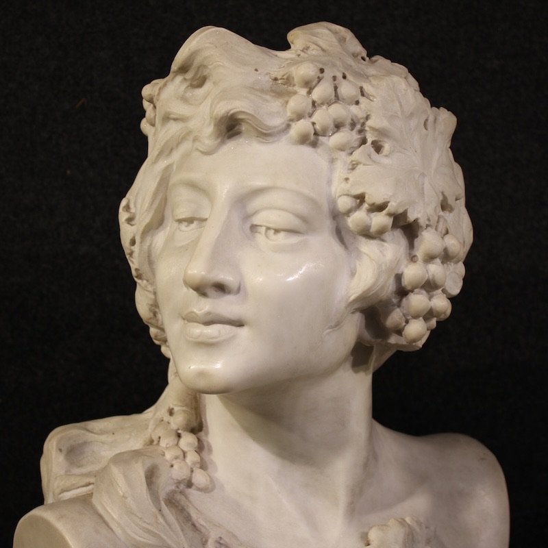 Pair Of 19th-century White Marble Sculptures, Satyr And Bacchante-photo-3