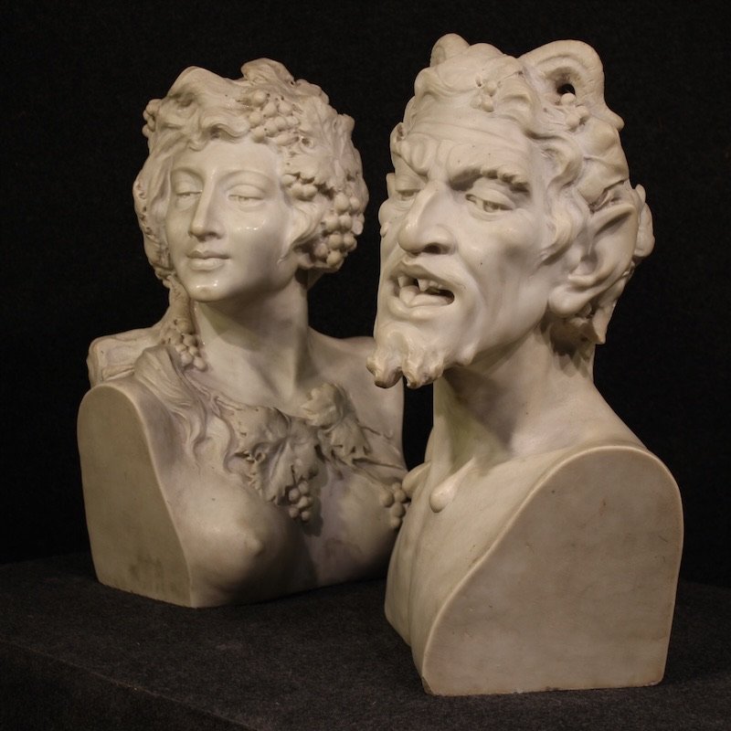 Pair Of 19th-century White Marble Sculptures, Satyr And Bacchante-photo-8