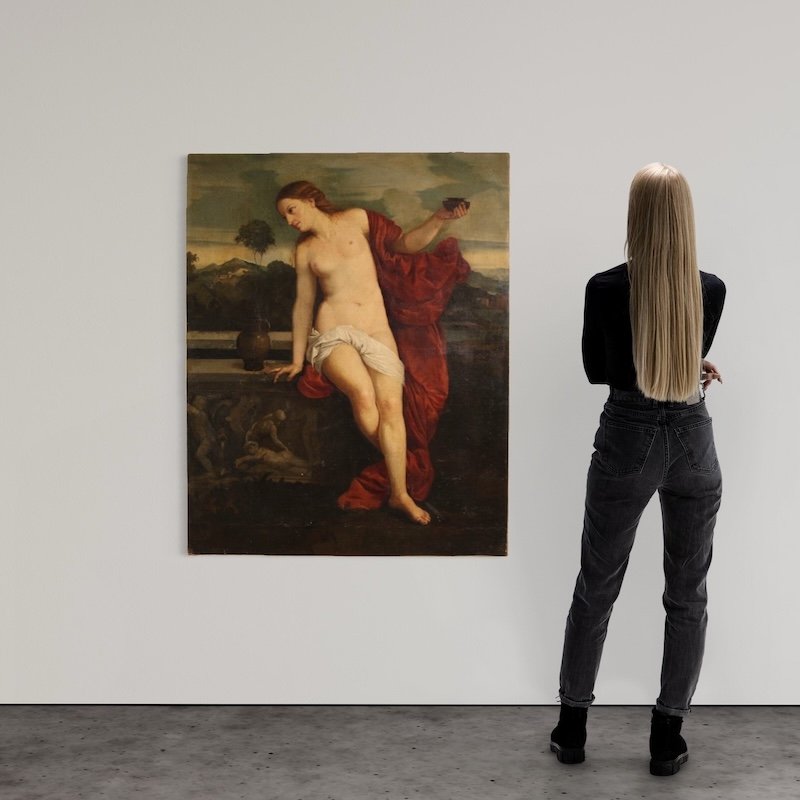 Tableau italien ancien L'Amour sacré du 19ème siècle-photo-3