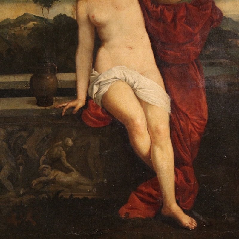 Tableau italien ancien L'Amour sacré du 19ème siècle-photo-4