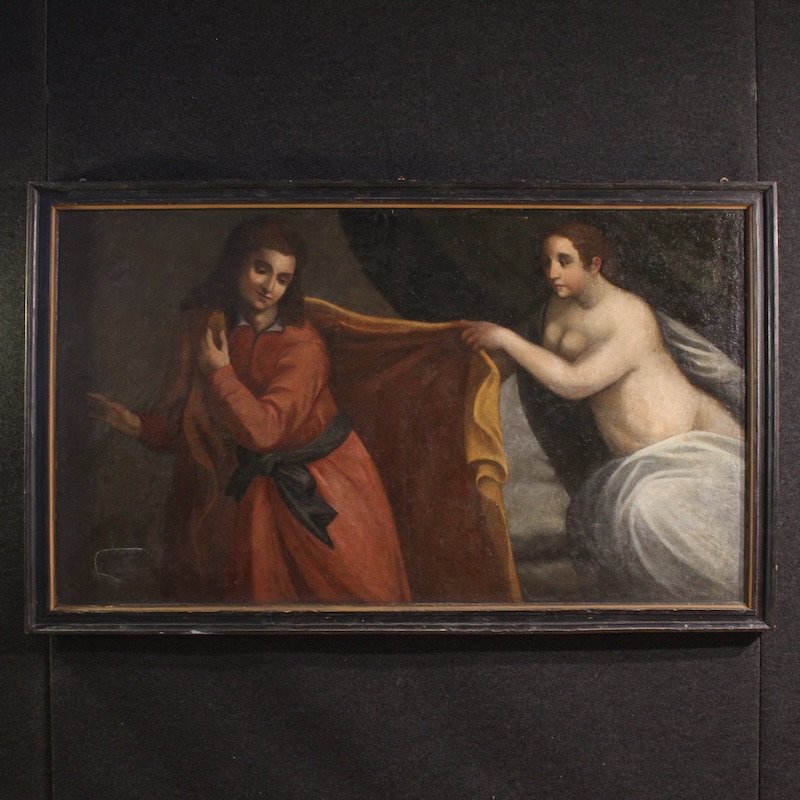 Ancien tableau italien Joseph et la femme de Potiphar du 17ème siècle