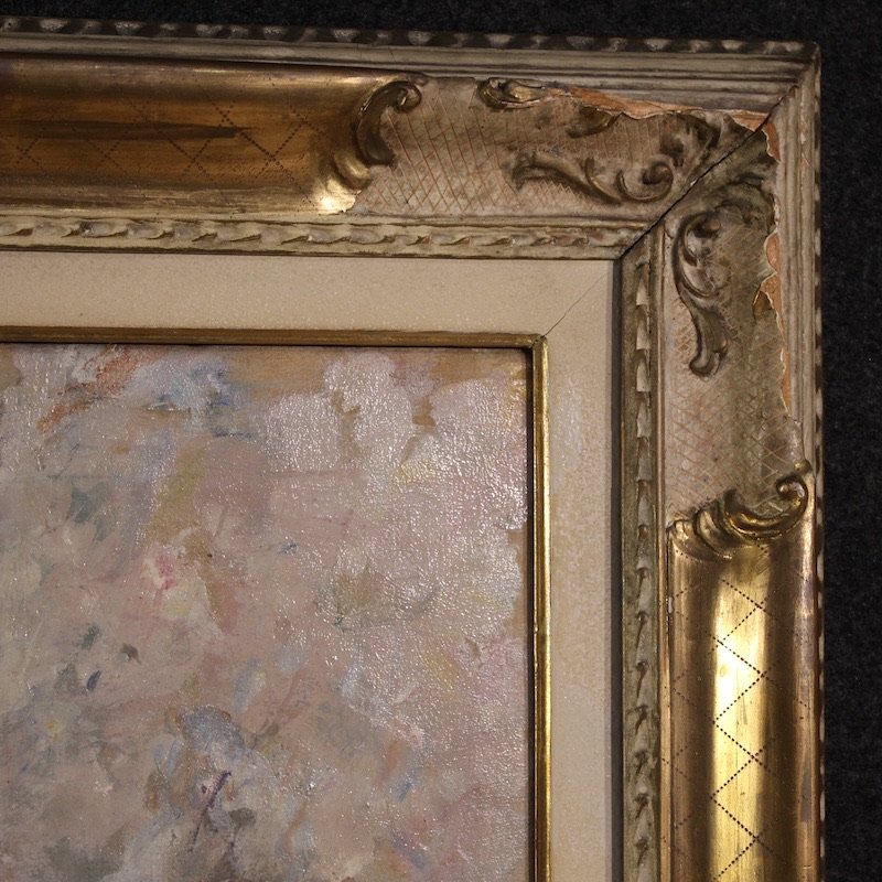 Grand tableau signé Luigi Mantovani, Vue de Venise avec le Palais des Doges-photo-7