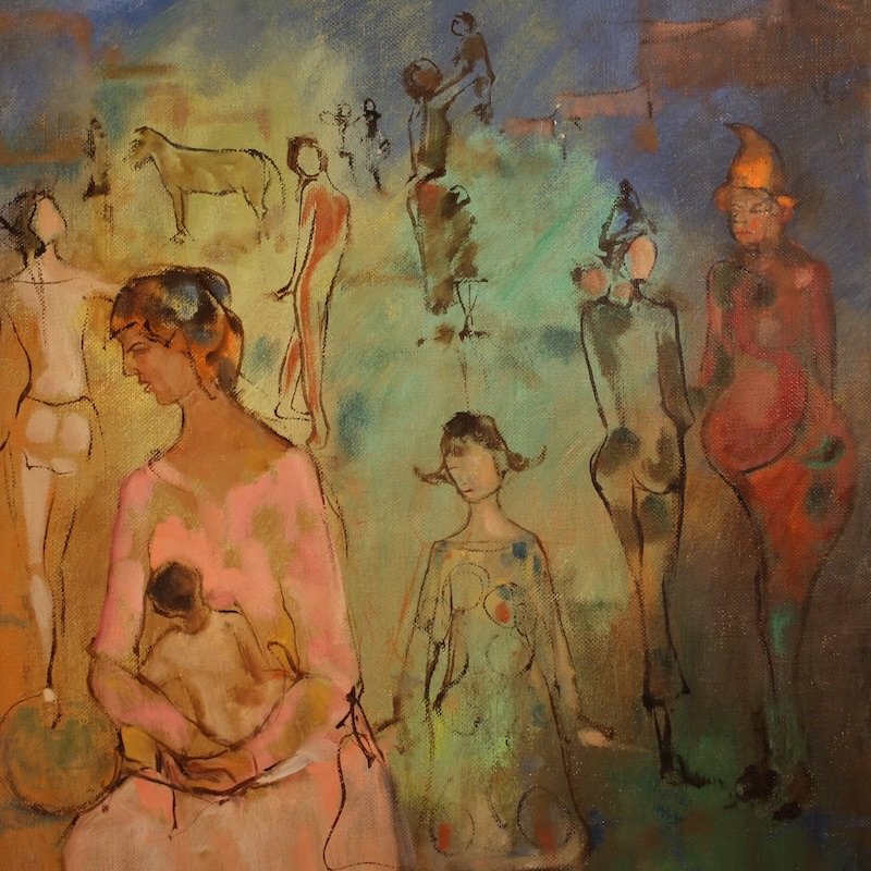 Tableau italien, Famille d'acrobates, daté de 1981-photo-2