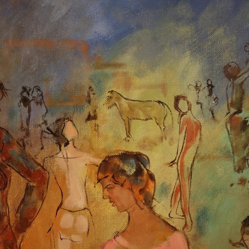Tableau italien, Famille d'acrobates, daté de 1981-photo-8