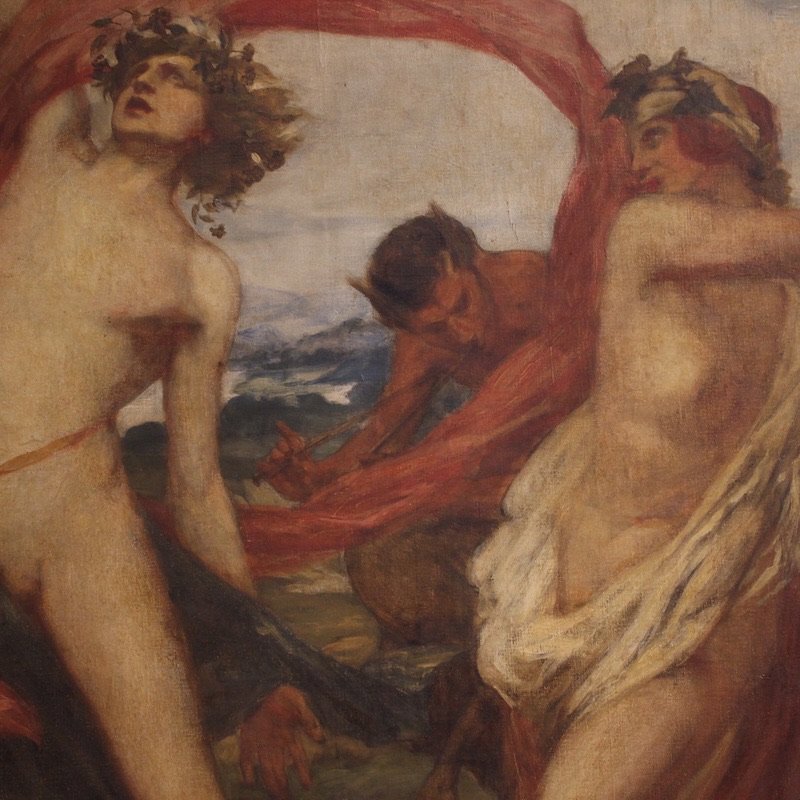 Mythological Painting Signed Vera Willoughby And Dated 1911, Bacchanal-photo-3