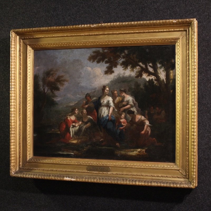 Antique Venetian Painting From The 18th Century, Moses Saved From The Waters-photo-8
