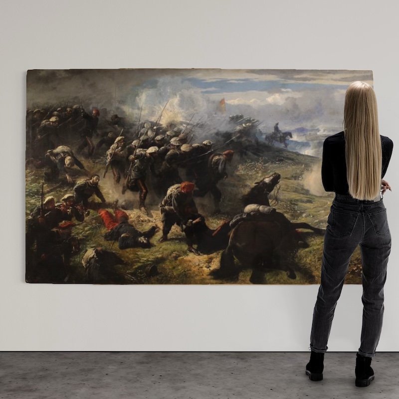 Great Battle Of The 19th Century, Painting Signed H.p.-photo-2