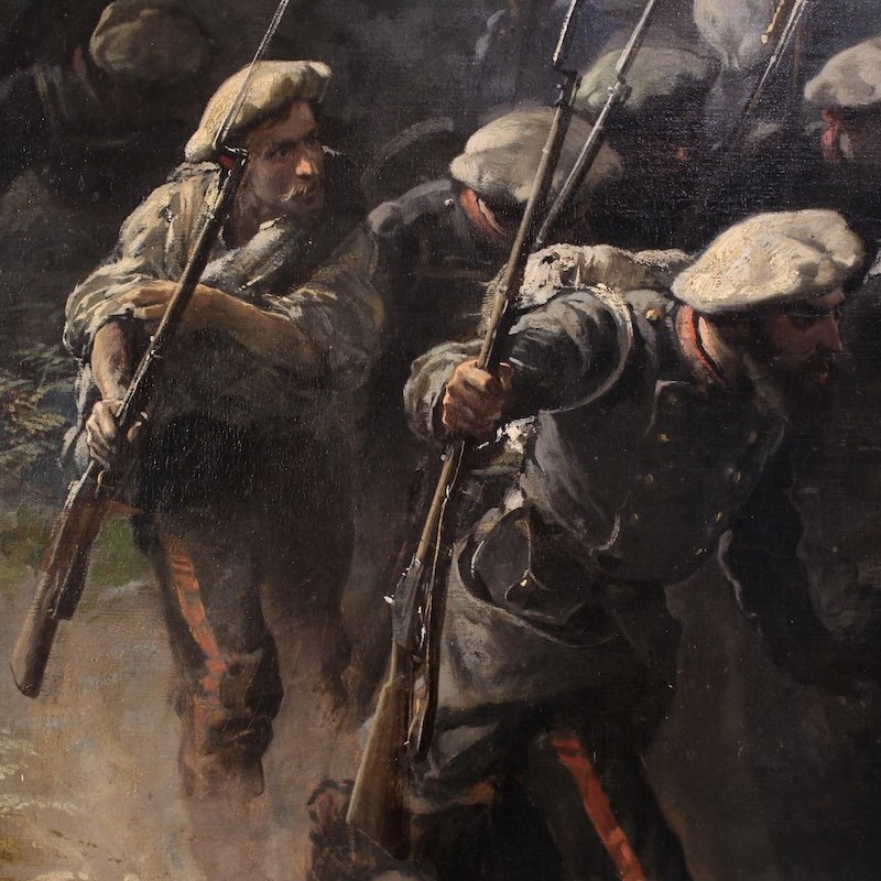 Great Battle Of The 19th Century, Painting Signed H.p.-photo-6