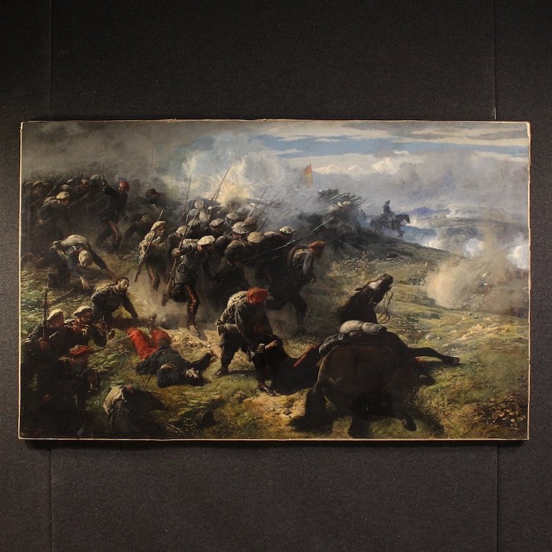 Great Battle Of The 19th Century, Painting Signed H.p.