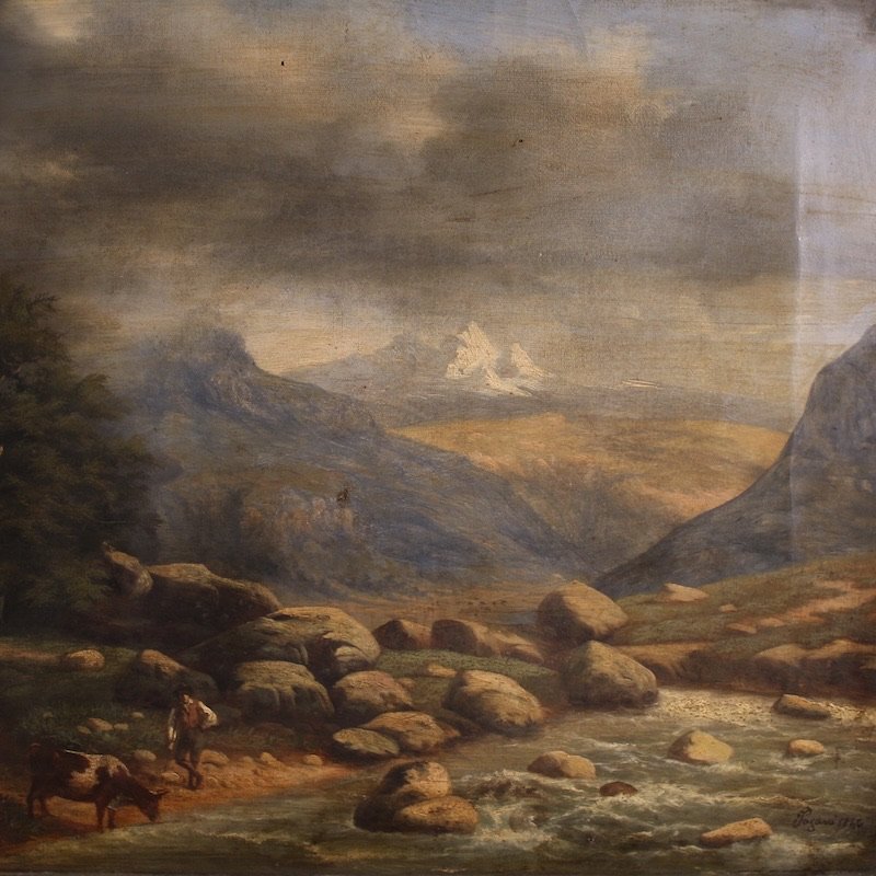 Peinture italienne, paysage, signée et datée de 1846-photo-3