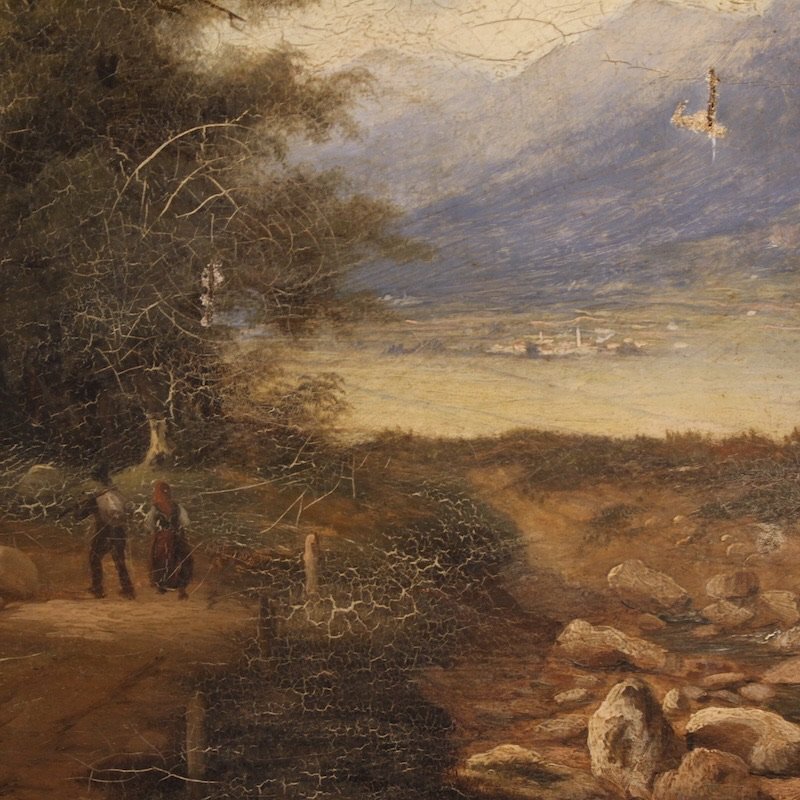  Italian Landscape With Wayfarers, Oil On Canvas Dated 1845-photo-4