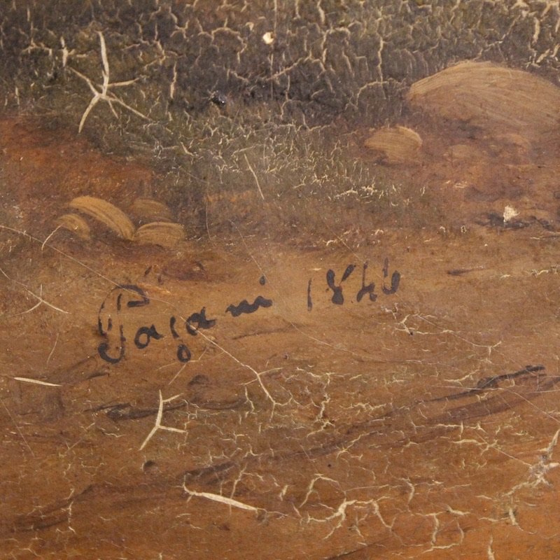  Italian Landscape With Wayfarers, Oil On Canvas Dated 1845-photo-3