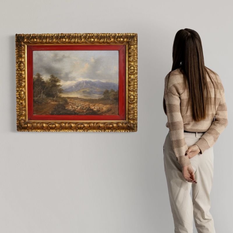 Italian Landscape With Wayfarers, Oil On Canvas Dated 1845-photo-6