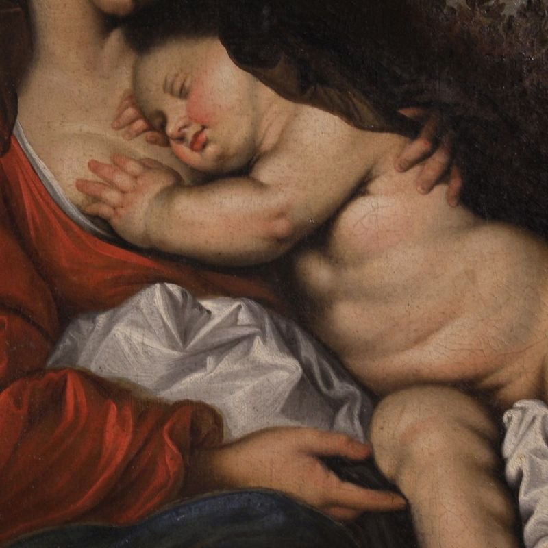 Large 17th-century Flemish Painting, Rest On The Flight Into Egypt-photo-4