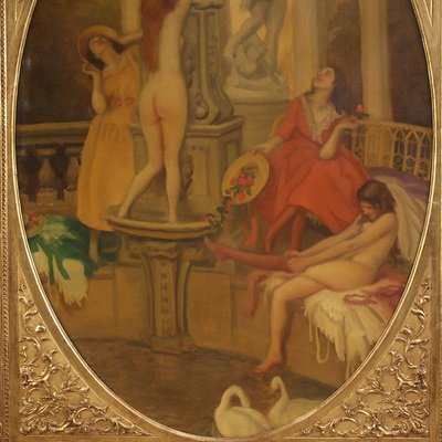 Grand tableau du 20ème siècle attribué à Alfredo Protti, Les Cygnes-photo-2