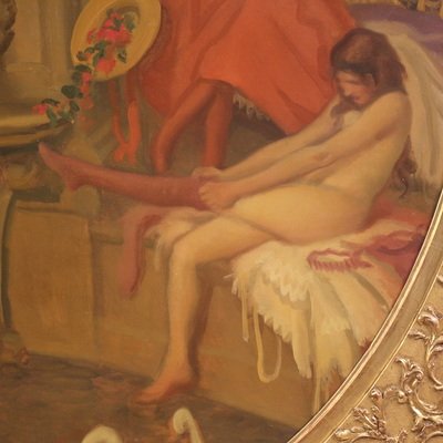 Grand tableau du 20ème siècle attribué à Alfredo Protti, Les Cygnes-photo-1