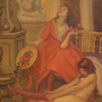 Grand tableau du 20ème siècle attribué à Alfredo Protti, Les Cygnes-photo-2