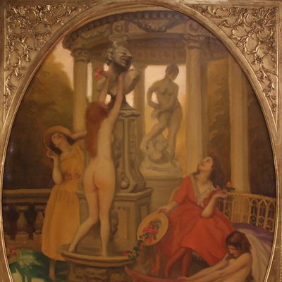 Grand tableau du 20ème siècle attribué à Alfredo Protti, Les Cygnes-photo-4