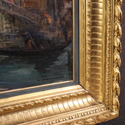 Grand tableau du 20ème siècle de C. Mannucci, Carnaval sur le pont du Rialto-photo-3