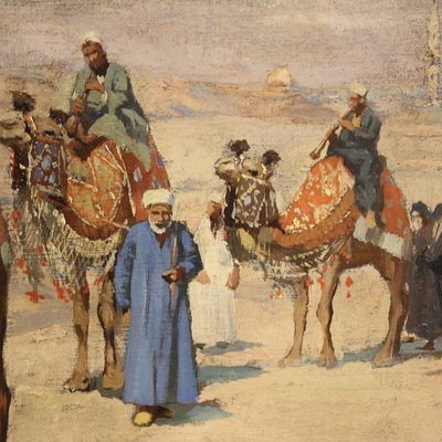 Orientalist Painting Signed A. Rossi And Dated 1893, Caravan In The Desert-photo-4