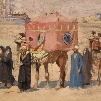 Orientalist Painting Signed A. Rossi And Dated 1893, Caravan In The Desert-photo-2