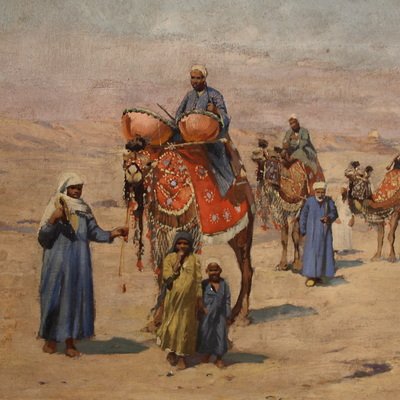 Orientalist Painting Signed A. Rossi And Dated 1893, Caravan In The Desert-photo-3