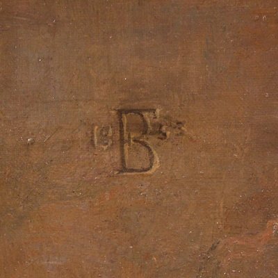 Grand tableau signé FB et daté de 1853, les amoureux-photo-3
