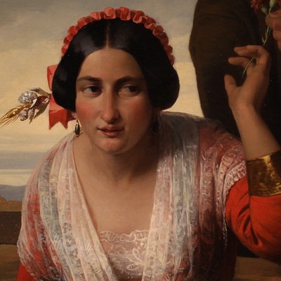Grand tableau signé FB et daté de 1853, les amoureux-photo-3
