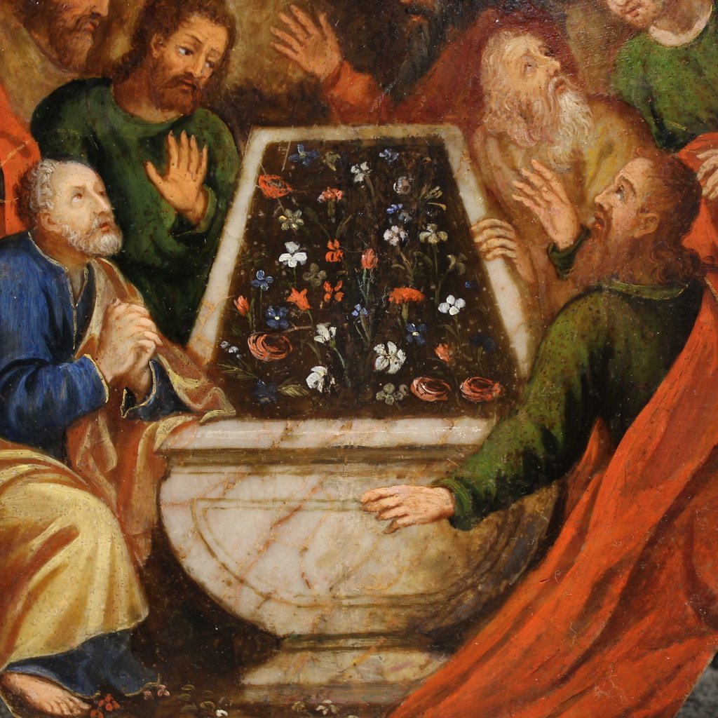 Ancient Oil Painting On Marble From The 16th Century, Assumption Of The Virgin-photo-1