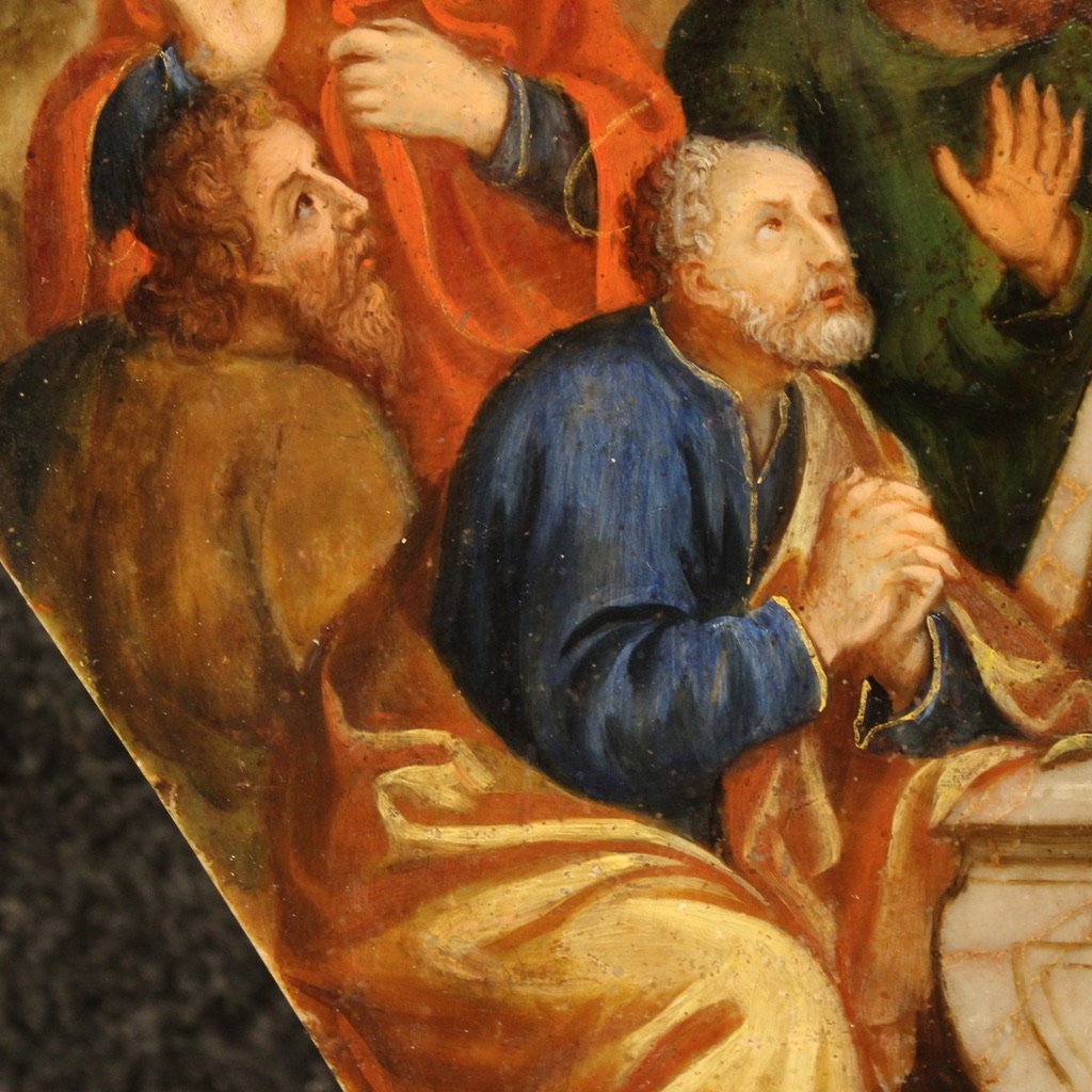 Ancient Oil Painting On Marble From The 16th Century, Assumption Of The Virgin-photo-3