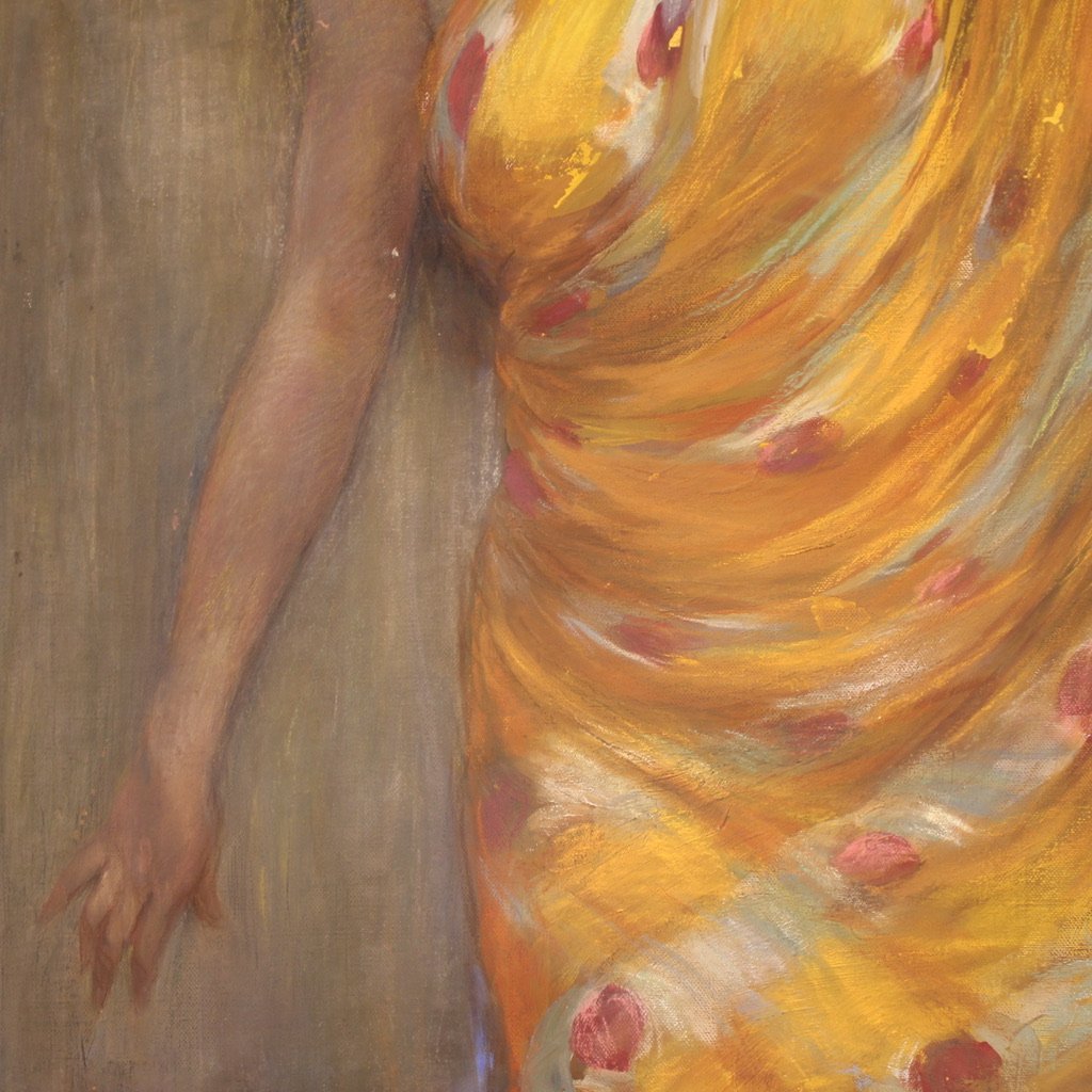 Grand tableau signé A. Mazza et daté de 1912, portrait d'une femme orientale-photo-4