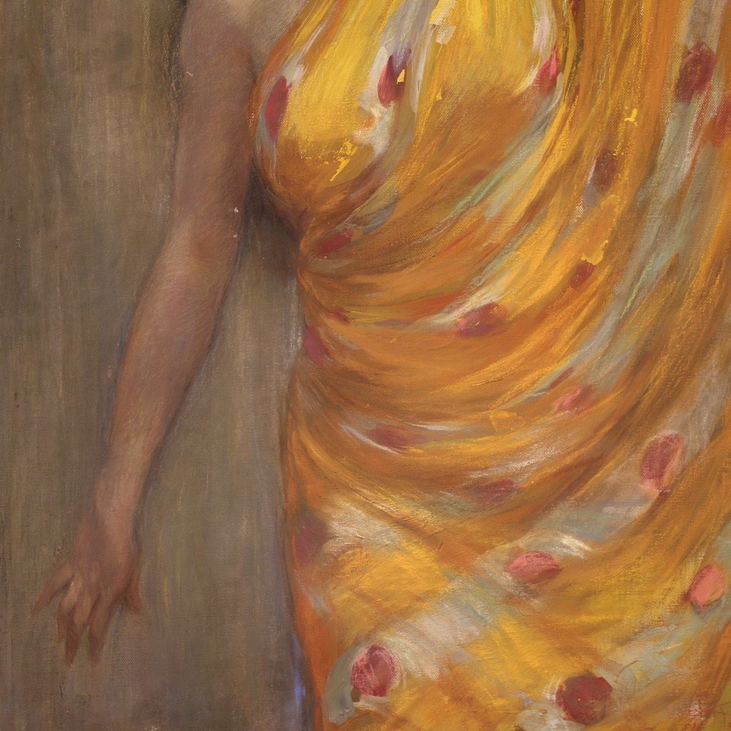 Grand tableau signé A. Mazza et daté de 1912, portrait d'une femme orientale-photo-7