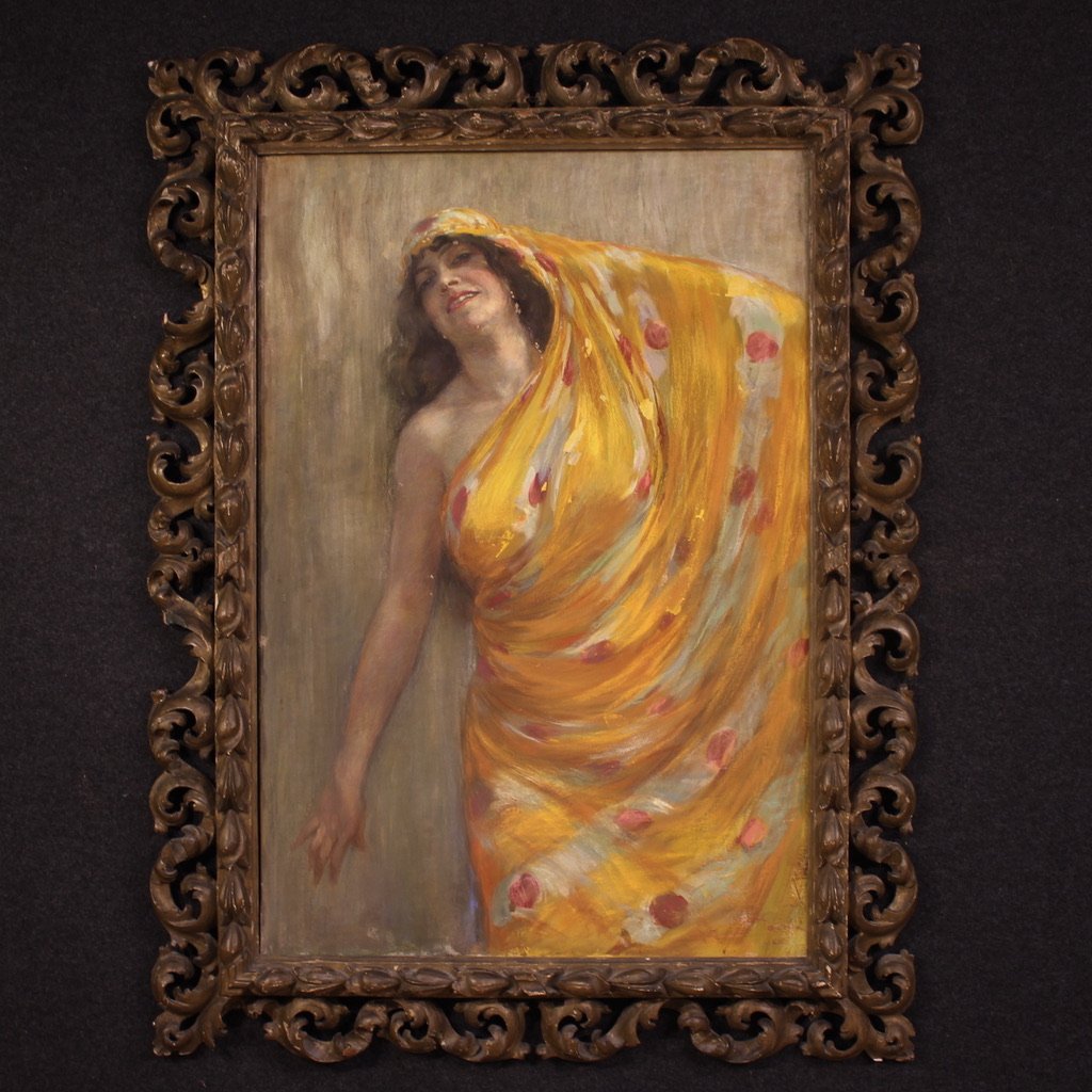 Grand tableau signé A. Mazza et daté de 1912, portrait d'une femme orientale